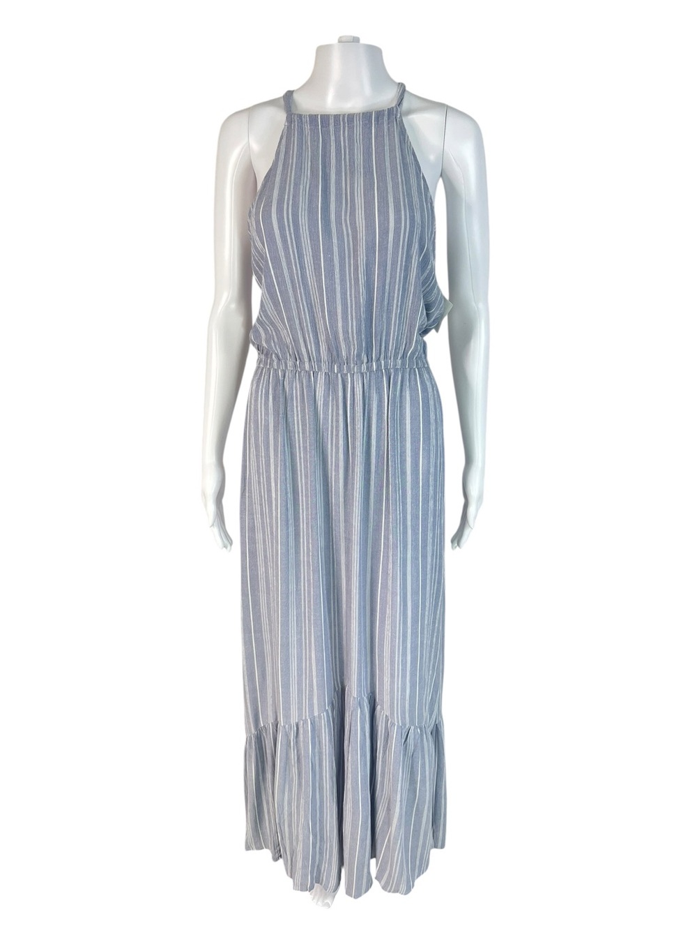 lovestitch Light Blue & White Striped Halter Maxi Dress